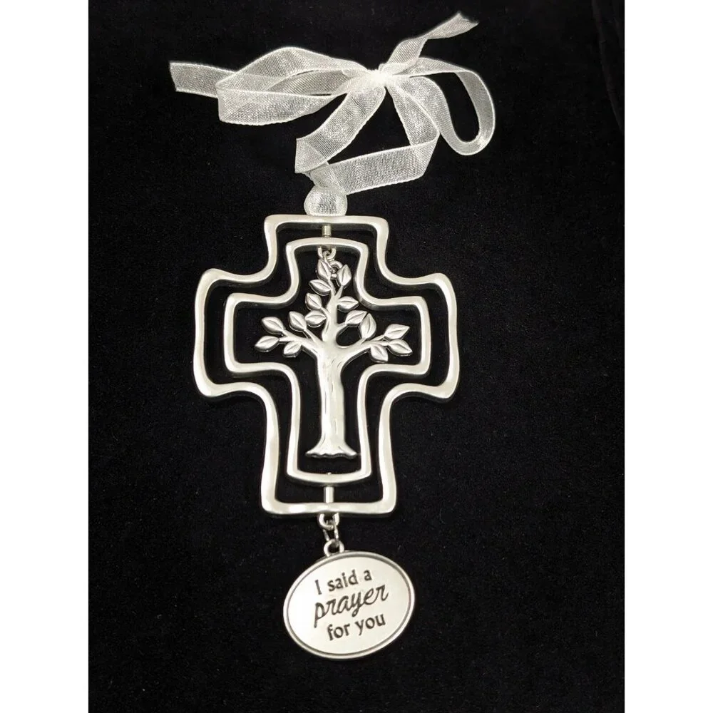 Cross Christmas Ornament I Said A‎ Prayer For You Silver tone Tree